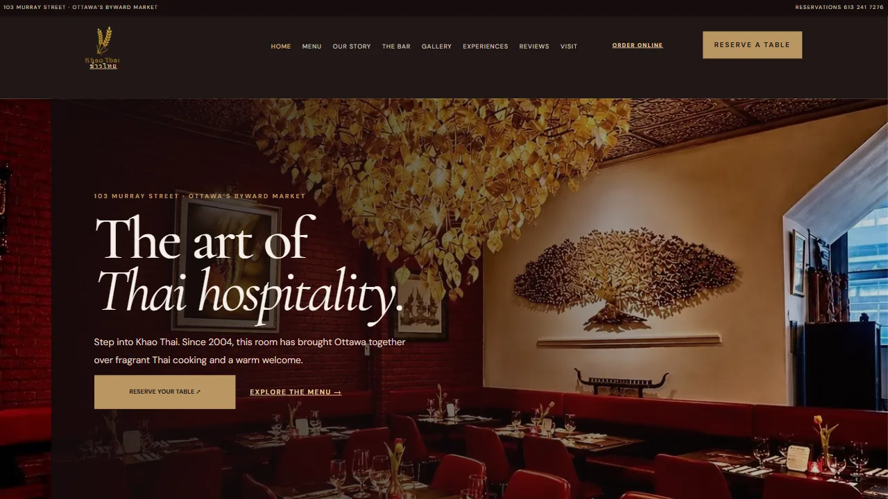 Khao Thai homepage on desktop