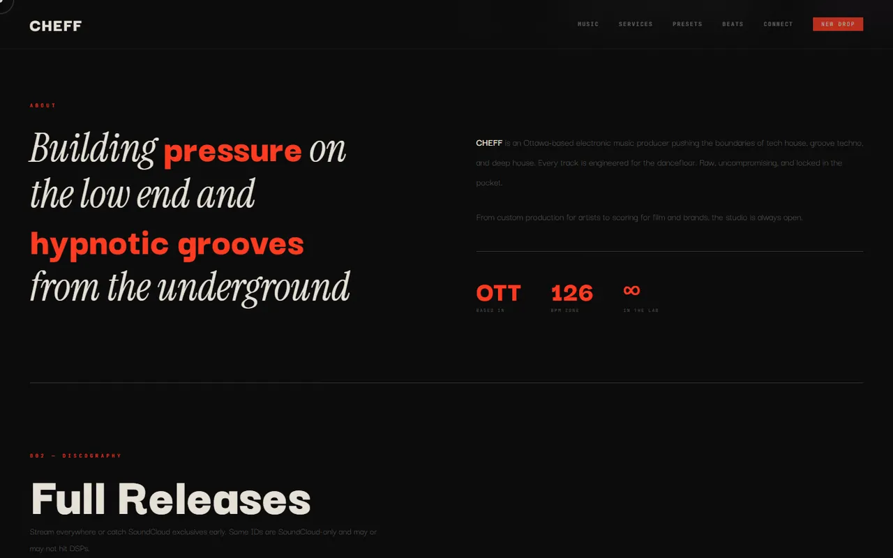 Cheff Music statement section about building pressure on the low end