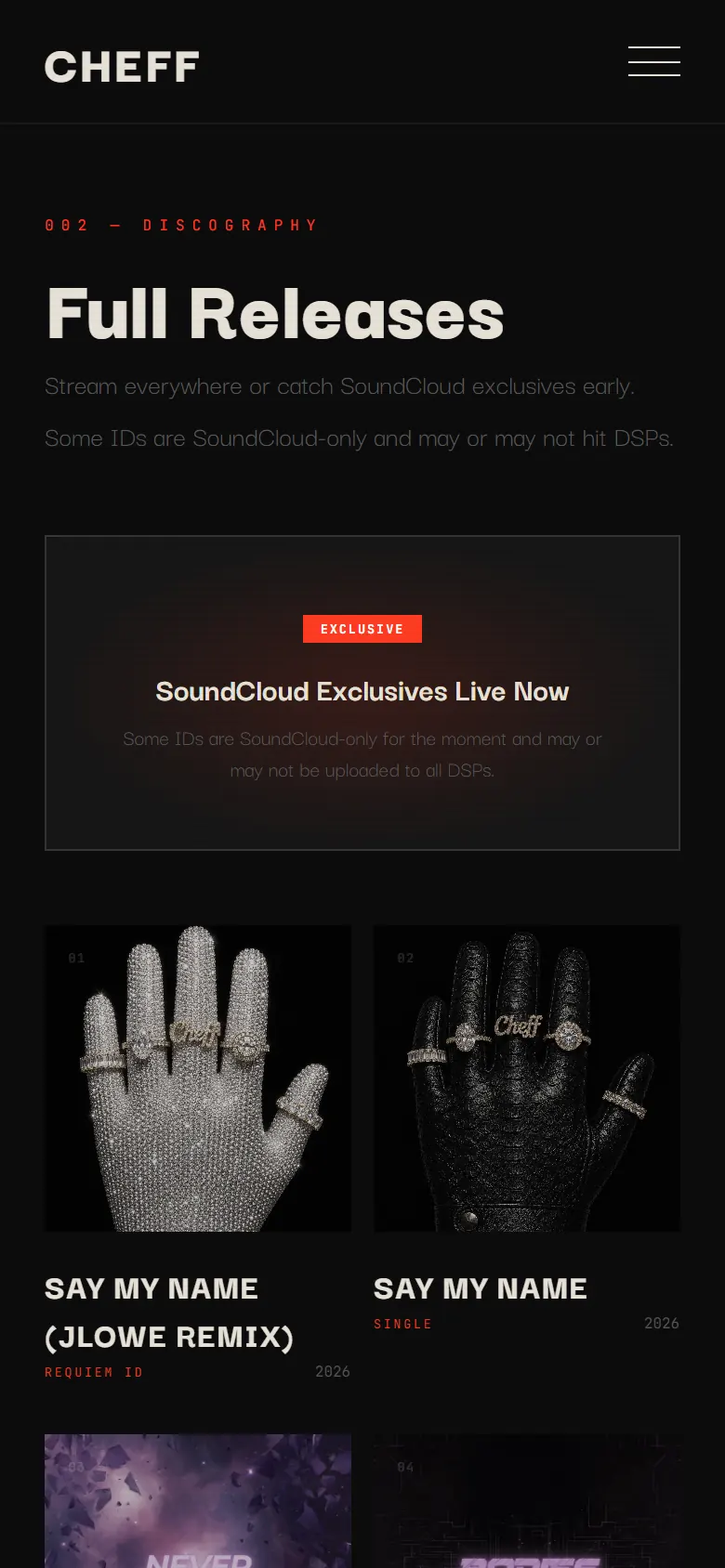Cheff Music on a phone: full releases and SoundCloud exclusives