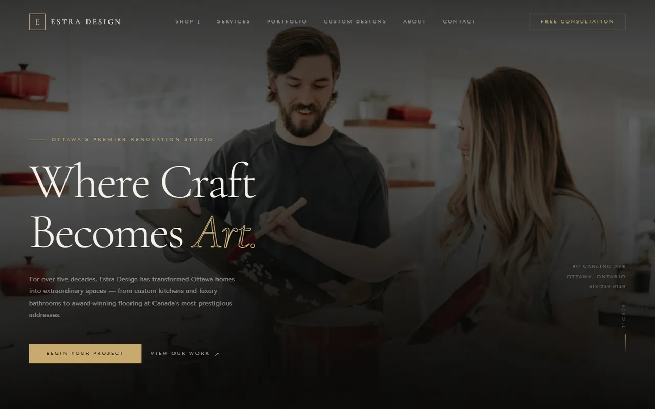 Estra Design hero: Where Craft Becomes Art over a kitchen photograph