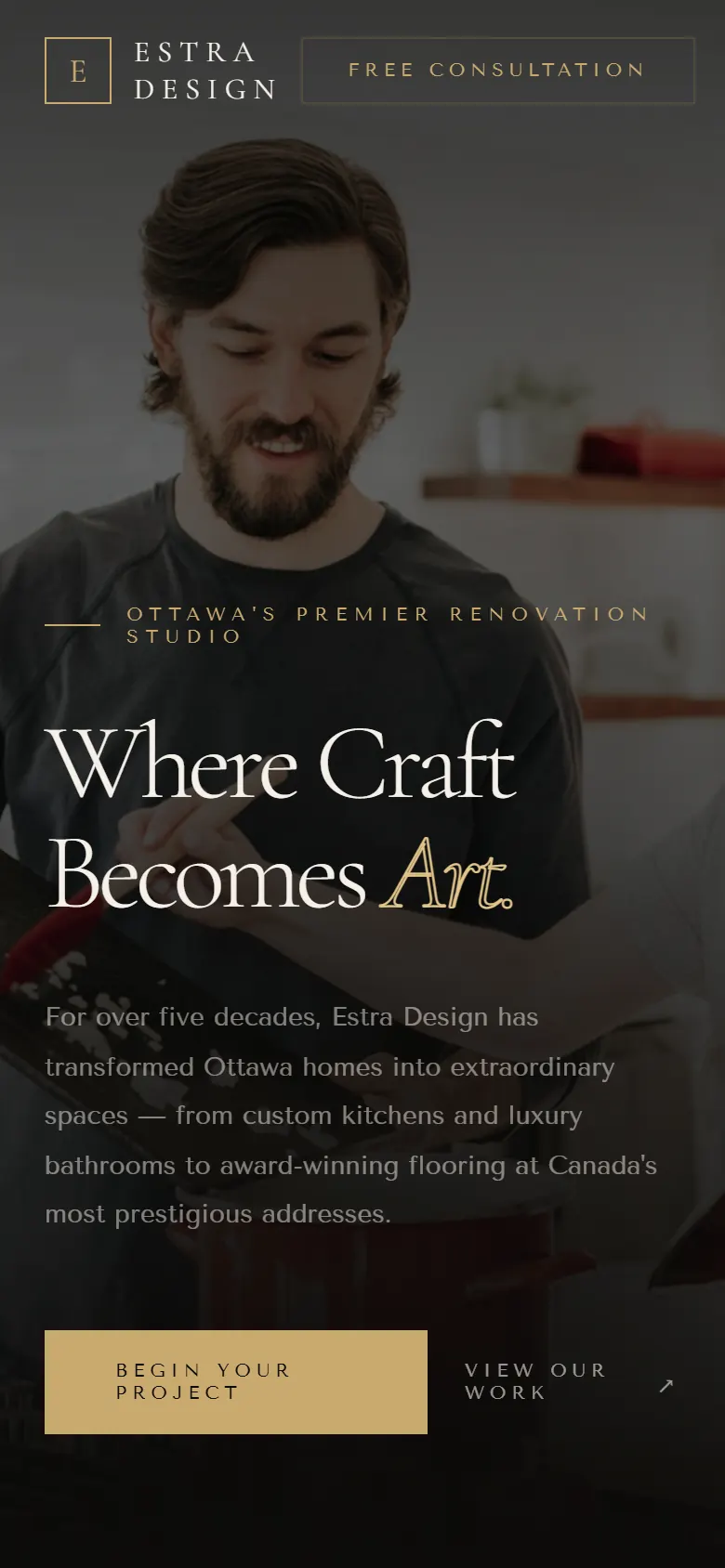 Estra Design on a phone: the hero
